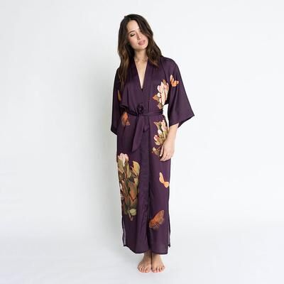 KIM + ONO Peony & Butterfly Kimono Robe - Long   KIM+ONO - plum / one size