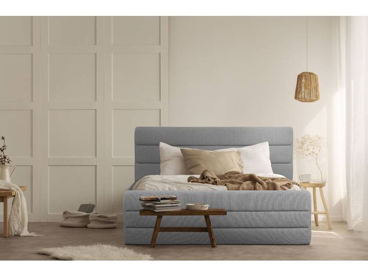 Polsterbett, Struktur (Recyceltes Polyester), Hellgrau, 173×234 cm, Quernaht, Modern, OTTO Products