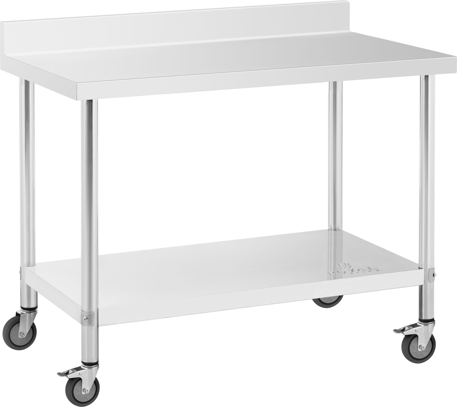 Edelstahltisch mit Rollen - PREMIUM - 60 x 120 cm - 158 kg - Aufkantung - Royal Catering
