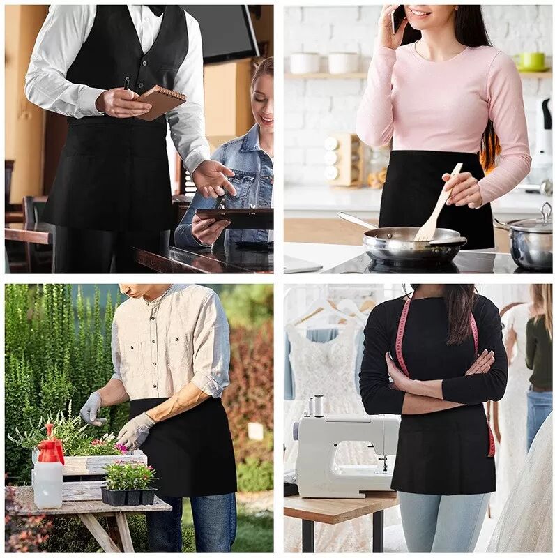 INF Ärmellose Halbschürze - Polyester-Taillenschürze für Restaurant-, Café- und Servicepersonal Schwarz