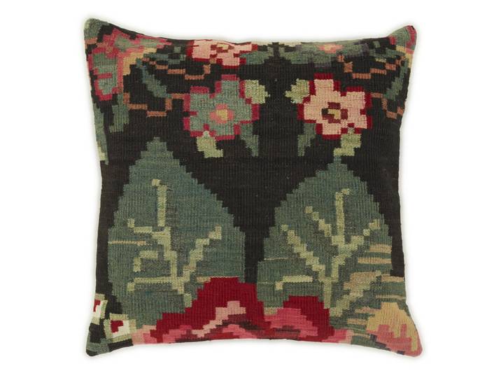Kelim Rosen Kissen Teppich 66x64 Handgewebt Orientteppich Quadratisch Wolle