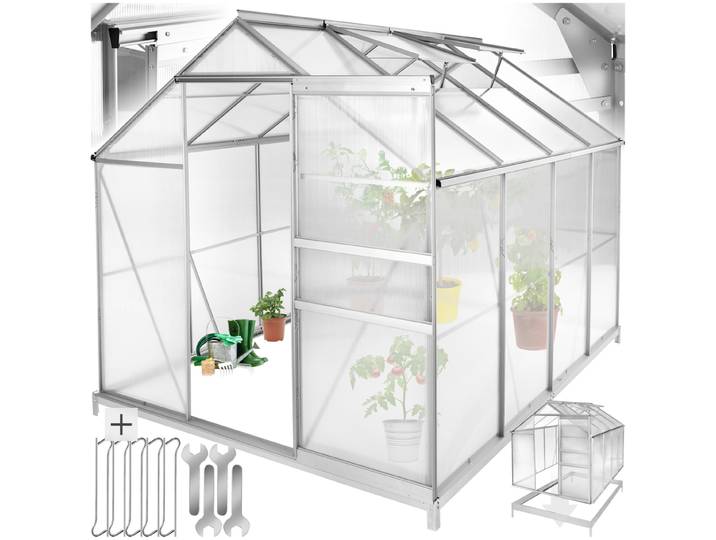 Broeikas van aluminium met fundament, 185x250x195cm - transparant