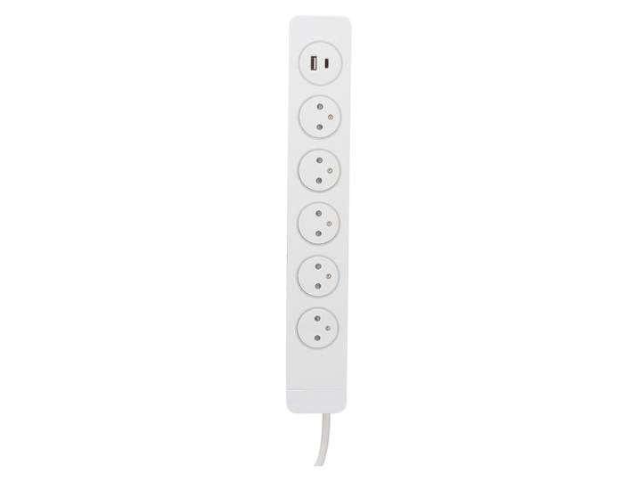 Otia Bloc multiprise Mantea 5 prises secteur parafoudre avec interrupteur à pied + 1 USB-A et 1 USB-C - 12 W - Blanc