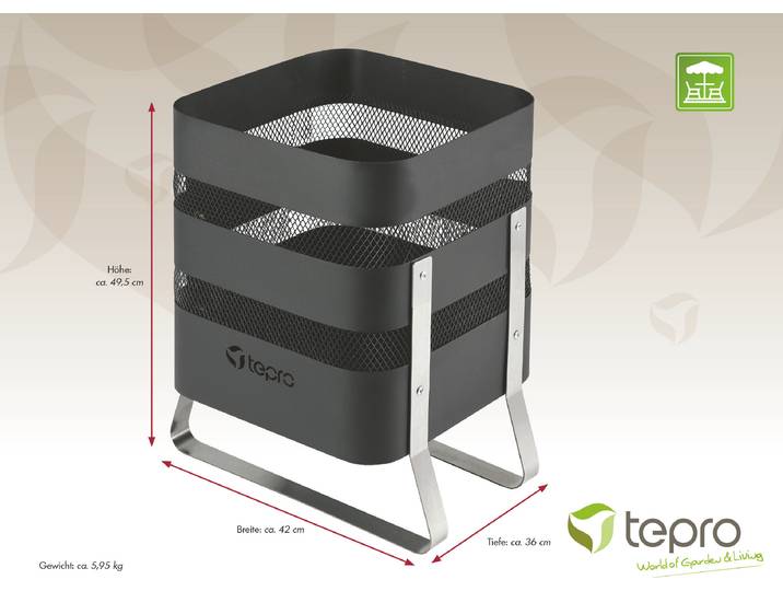 tepro Feuerstelle Design Feuerstelle, schwarz/silber (36 x 42,5 x 50 cm)