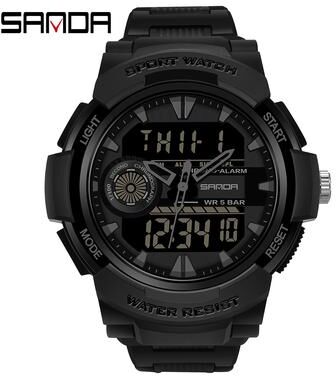 DynamicDeals Student Sports Watch, Dual Display Waterproof Digital LED Watch, Multifunction Electronic Student Timepiece all Black
