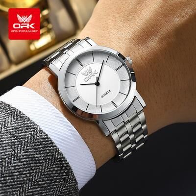 Fusion Finds Men's Quartz Watch Stainless Steel Waterproof Business Casual Wristwatch white