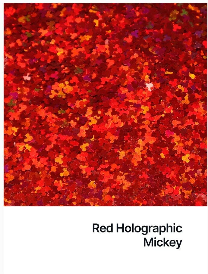 Hemway Shaped Ultra Sparkle Glitter   Mickey   Cosmetic, Festival, Crafts - Red Holographic - Shaped 50g