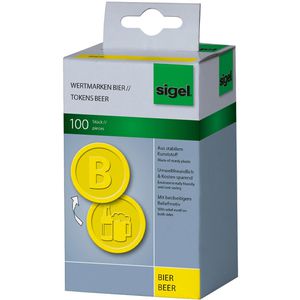 Sigel Wertmarken WM004, Bier, Chips aus PP, gelb, Ø 25mm, 100 Stück