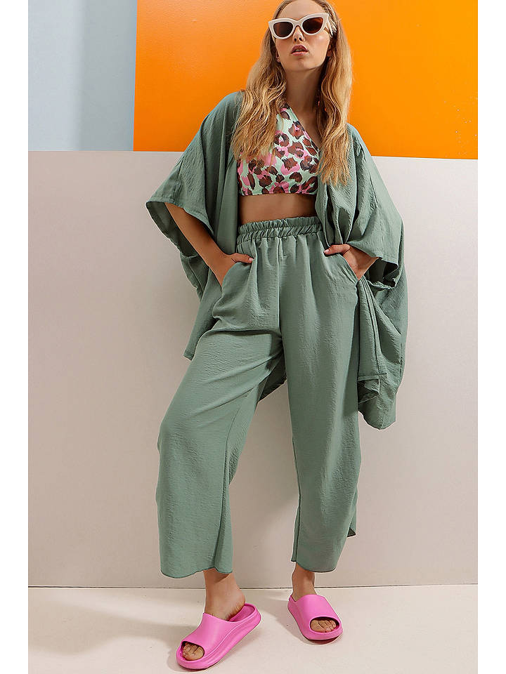 trendyol 2tlg. Outfit "Trend Alaçat Stili" in Grün - onesize