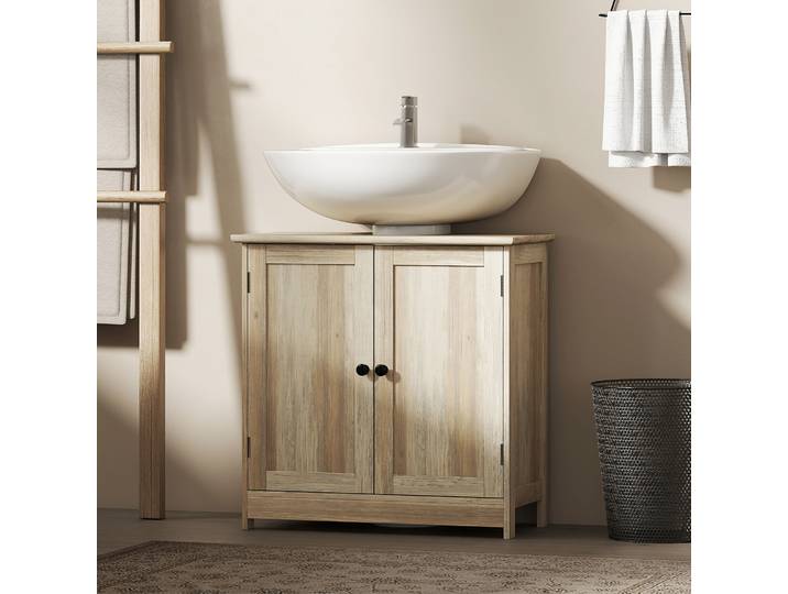 HOMCOM Meuble Sous Lavabo 60x30x60cm Gris Placard 2 Portes