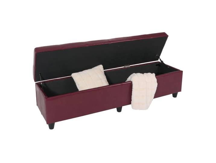 Aufbewahrungs-Truhe Sitzbank Kriens XXL, Kunstleder, 180x45x45cm MVG-zertifiziert Rot