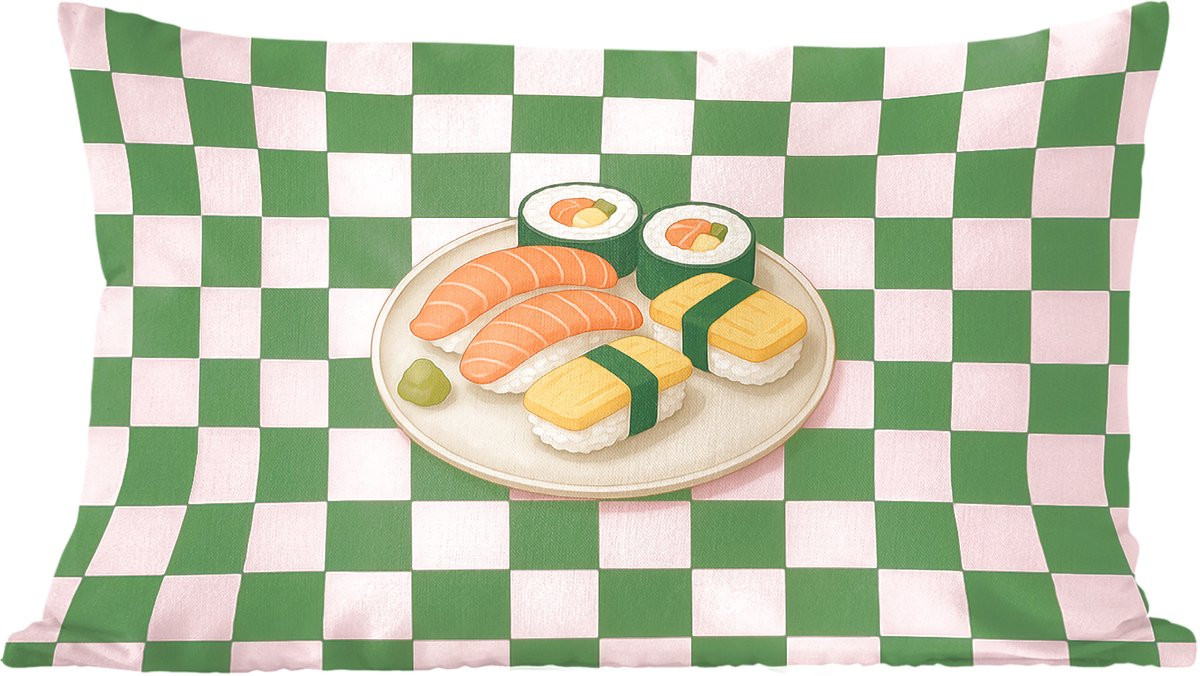 Sierkussen Sushi Bord Geblokt Groen - 60 x 40 cm
