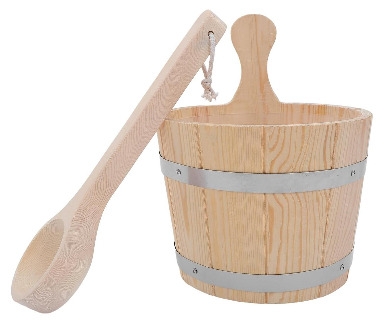 Houten sauna emmer met schep en stevig handvat