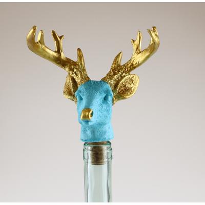 Flaschenverschluss AM DESIGN "Hirsch", gold (blau), B:12,5cm H:8,5cm L:14cm, Kork, Polyresin, Flaschenverschlüsse, 2er Set