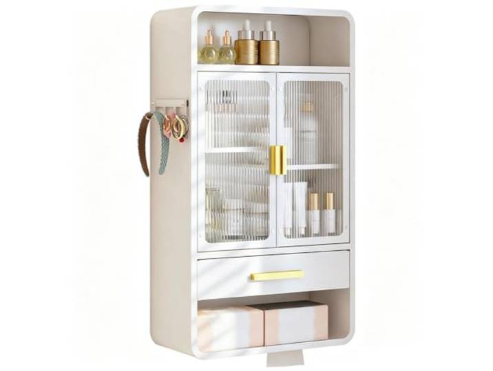 YUE JJXN Wandschrank Bad Kohlenstoffstahl, Acryltür Wasserdicht Schrank Bad Wandregal 30kg Belastbar Wandmontage, für Arbeitsplatte Badezimmer Waschküche