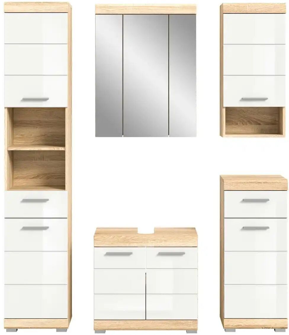 Höffner Badmöbel-Set SCHLOONSEE  5 teilig  bestehend aus: Hochschrank  WBU