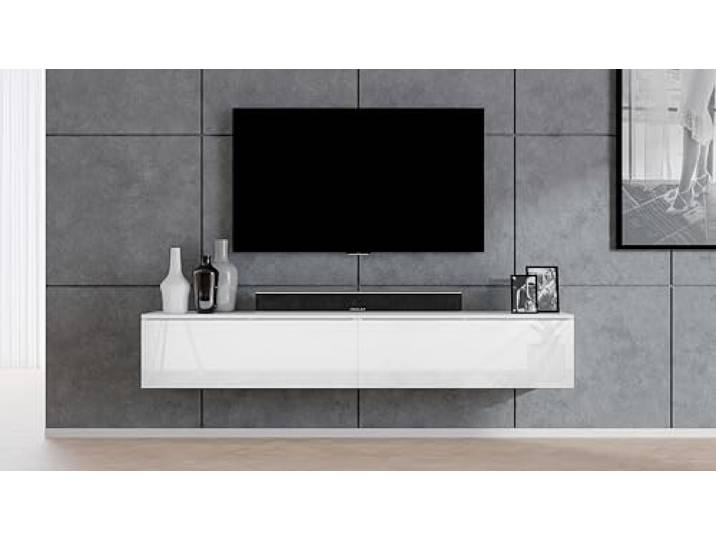 AXLIVING Lowboard weiß Loriano 2x100 TV Schrank weiß Matt/Hochglanz Viel Stauraum: vier Innenfächer für TV-Zubehör, Konsolen & Dekoration. Push-to-Click. Breite: 200 cm. Höhe: 34 cm.