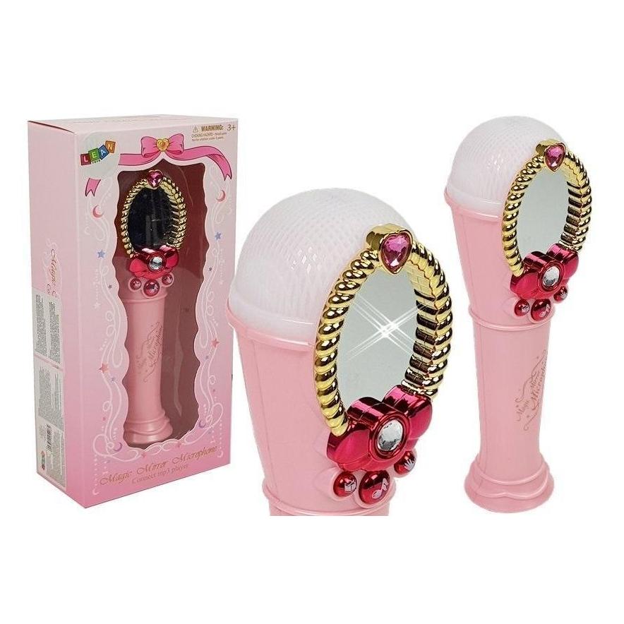 Lean Toys Rosa Mikrofon mit Spiegel und USB-Licht (LT7815)