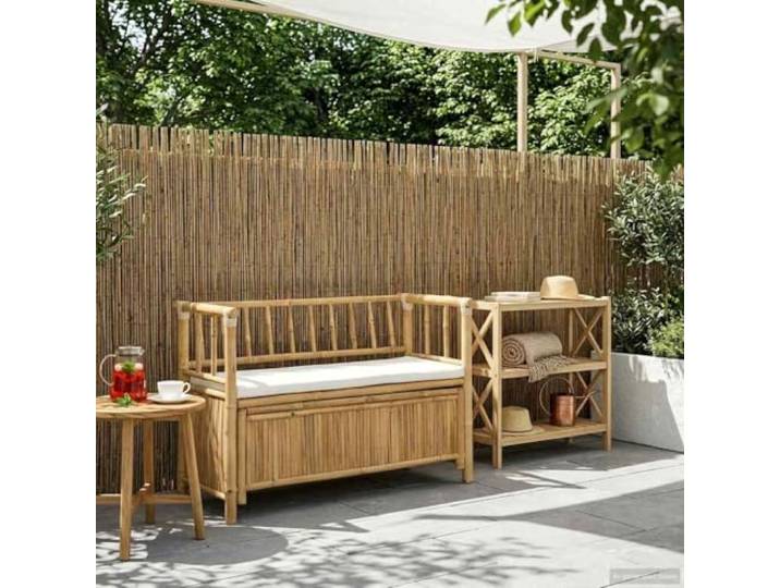 Garten-Aufbewahrungsbank 110 x 47 x 80 cm aus Bambus Natur Versteckter Stauraum unter Sitzfläche,Post-Bein-Design,drinnen und draußen nutzbar,hellbrauner Farbton