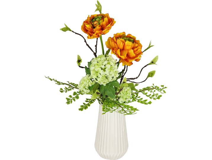 Kunstblume I.GE.A. Arrangement Ranunkel , orange, B:23cm H:44cm L:14cm, Kunstpflanzen, Kunstblume, Vase aus Keramik