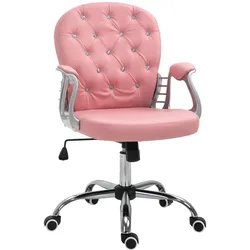 OKWISH Bürostuhl Chefsessel ergonomisch 103x60x46 cm höhenverstellbar Rosa mit Diamant Knöpfen Kunstleder Bezug und weicher Polsterung