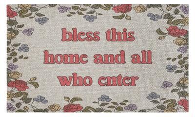Stupell Stay Awhile Bless This Home Floral Sisal Door Mat,18x30