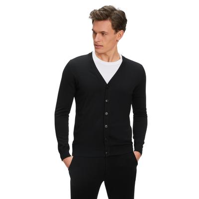 Cardigan FALKE "Pure Merino Wool", Herren, Gr. L, schwarz (schwarz (3000)), Strickjacken