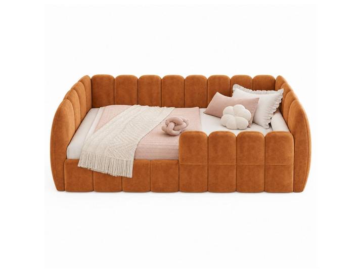 Stilvora Polsterbett 140/200 cm in Orange mit geschlossenem Design, abgerundeten Ecken und Samtbezug, Babymöbel & Kindermöbel, Kinderzimmer & Jugendzimmer, Kinderbetten