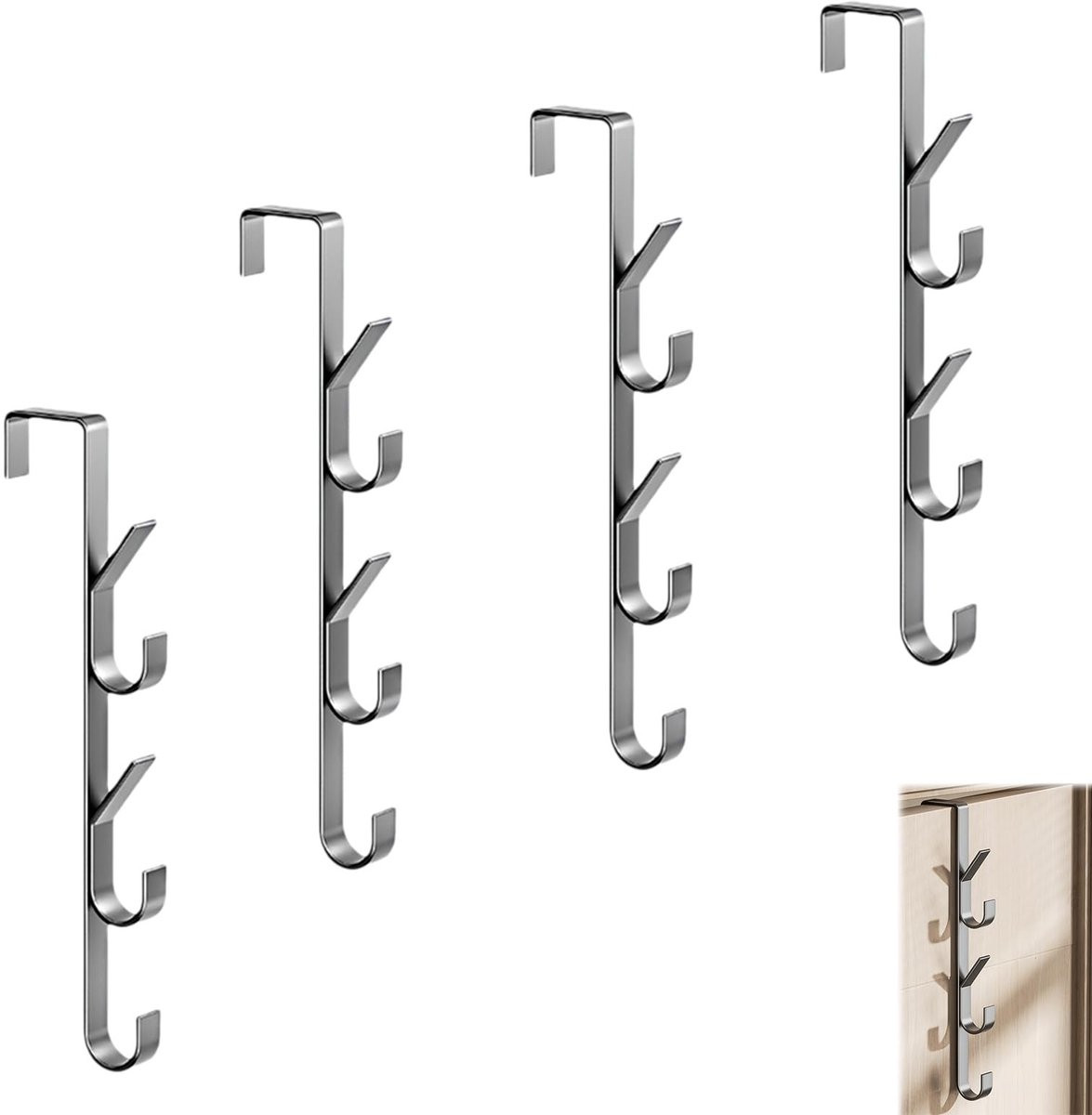 Dailygoods Deurhaken 4 stuks - Ruimtebesparende metalen kapstok - Roestbestendig - Draagvermogen tot 7 kg