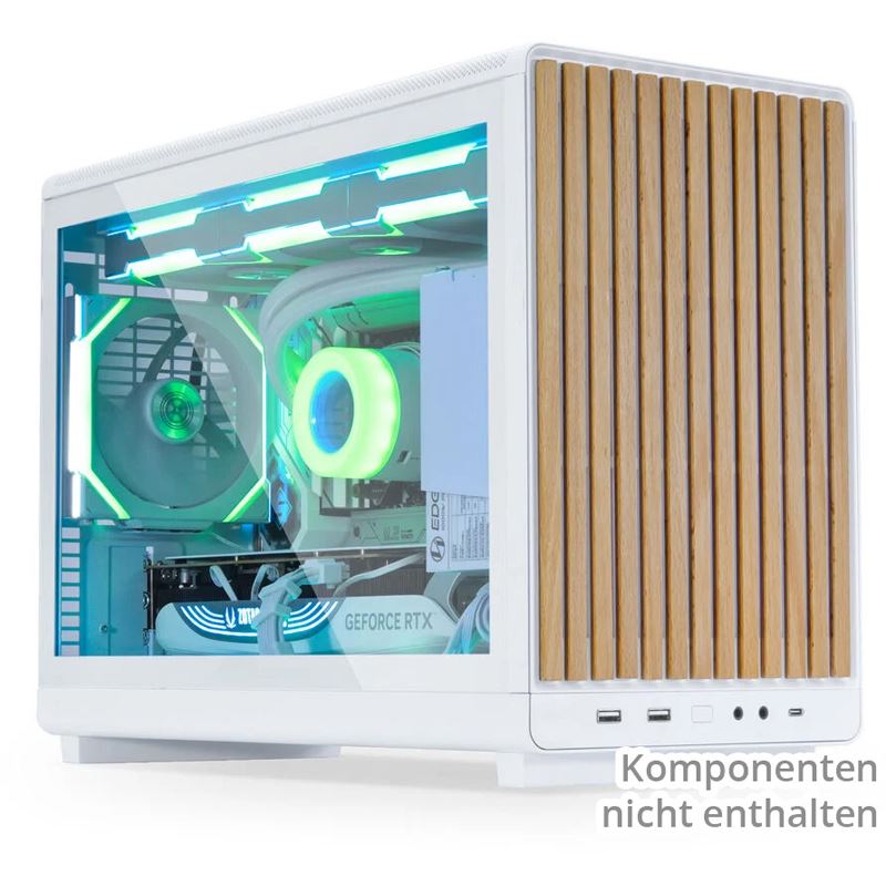 Lian Li DAN Cases A3-mATX Wood Edition PC-Gehäuse, Tempered Glass, Micro-ATX - Buche, weiß