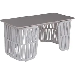 Mendler Loungetisch HWC-P90, Gartentisch Balkontisch Outdoor, Seilgeflecht Rope Sinterstein 43x90x45cm ~ hellgrau, Platte grau