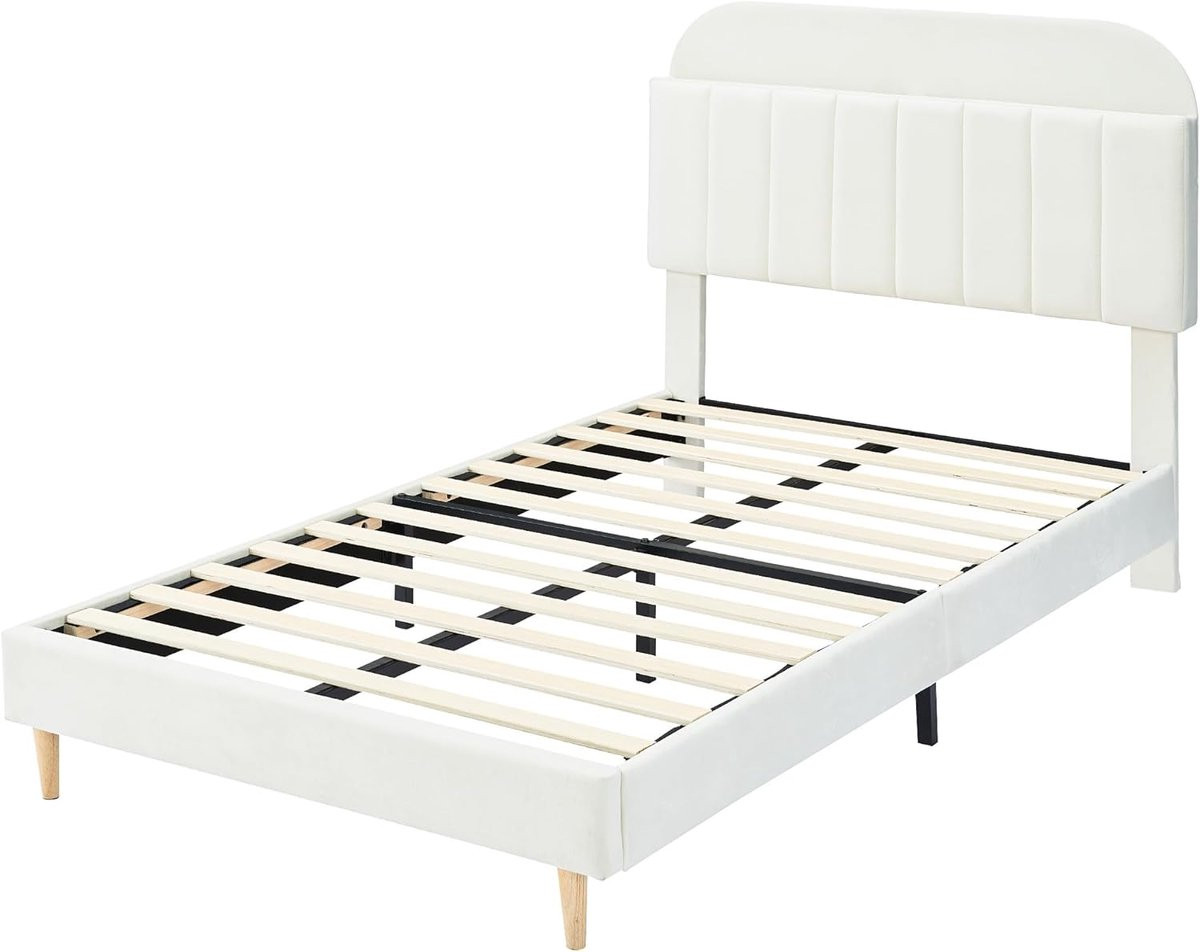 Eenpersoonsbed met Boekenkast Hoofdbord en Bedside Shelf - Wit - 100 x 190 cm