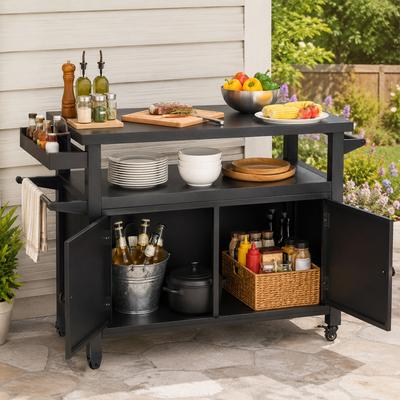 Kozyard BBQ Grill Storage Cart/Bin, Grill Carts Outdoor Storage Cabinet with Wheels