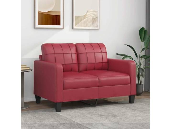 HEFZGDB Weinrotes 2-Sitzer-Sofa 120 cm Breite Kunstleder Polsterung Modernes Design Langlebiges Metallgestell Bequeme Sitzflächen Schmutzabweisende Oberfläche Stabiles Wohnzimmer
