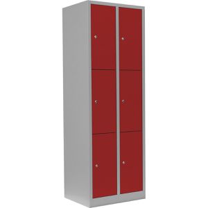 Lüllmann Schließfachschrank 520324, rot, 6 Fächer, Stahl, 60 x 180cm, mit Zylinderschloss