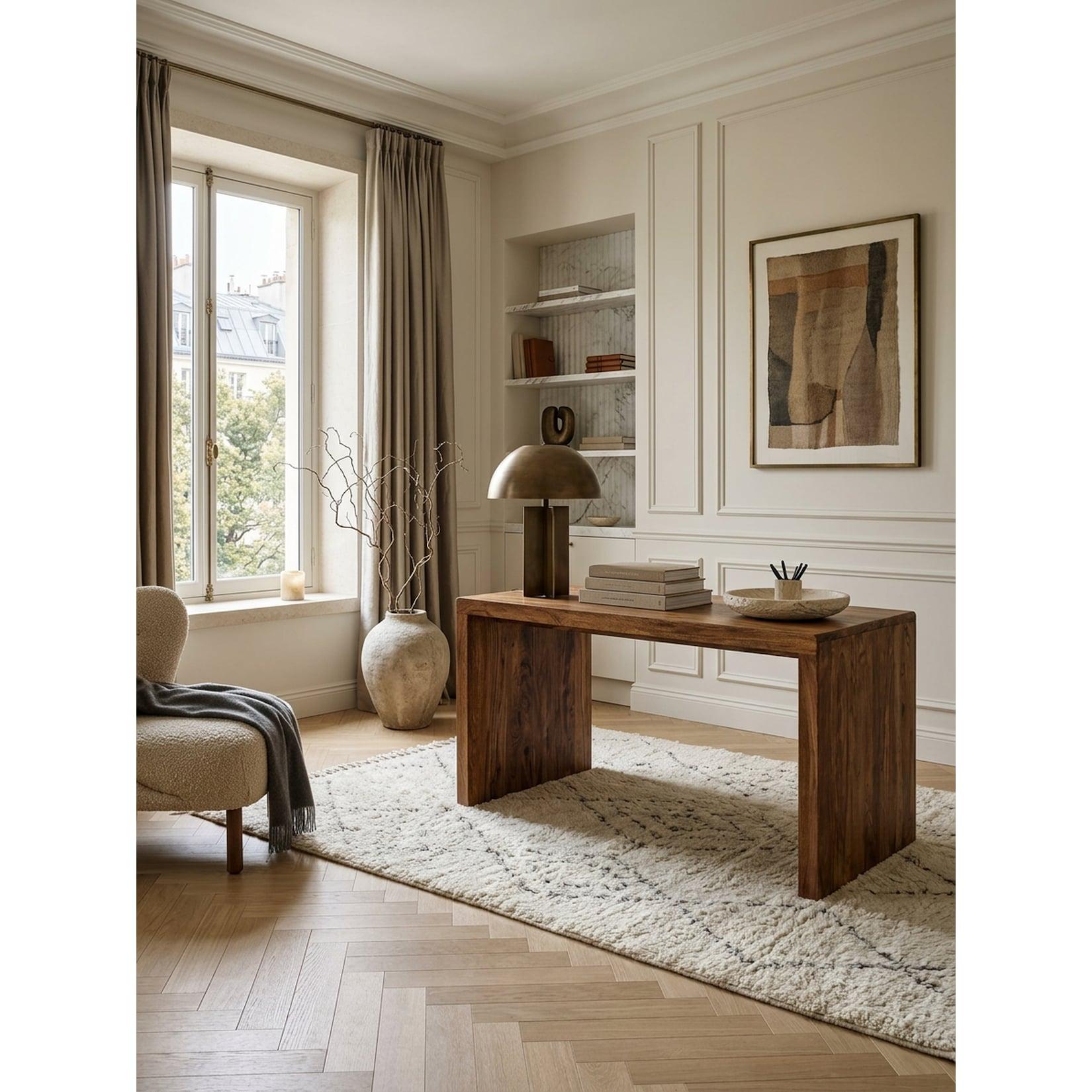 Schreibtisch Massivholz Ablage Landhausstil BOHA, Dunkelbraun 160x80x76 cm
