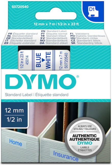 DYMO Ruban d'étiquettes D1 45014 bleu/blanc 12mmx7m (S0720540)