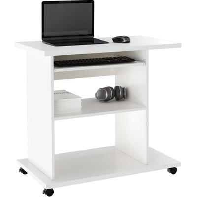 Computertisch OTTO HOME "LOKVE, Laptoptisch, Schreibtisch", weiß (weiß, weiß), B:80cm H:75cm T:50cm, Tische, Computertisch, rollbar, Tastaturauszug, Towerfach, Druckerfach, Höhe 75 cm