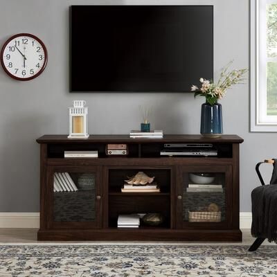Modern Farmhouse TV Stand for up to 65 Inch TVs with Glass Doors