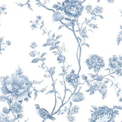 Martha Stewart Floral Vine Porcelain Blue Wallpaper