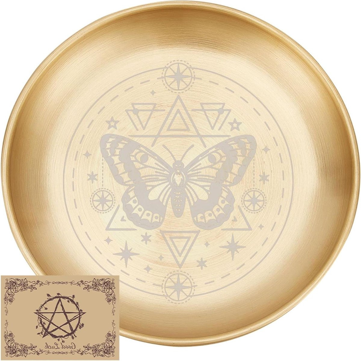 Rituele Kom met Vlinder Pentagram Gravure - Goud - 14 x 14 cm