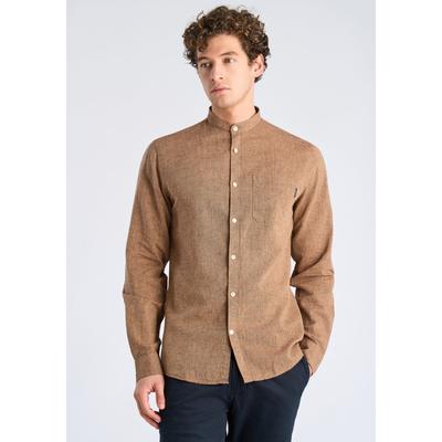 Leinenhemd LINDBERGH "Leinenhemd (Langarm) Relaxed Fit", Herren, Gr. L, Normalgrößen, braun, Obermaterial: 55% Leinen, 45% Baumwolle, Hemden