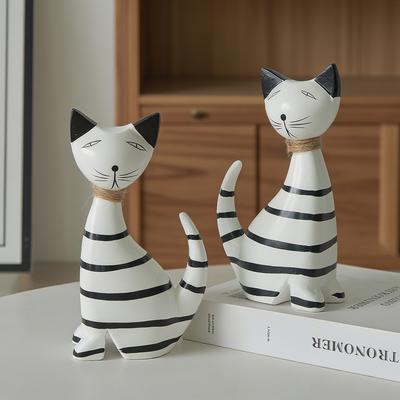 Evergreen Home Goods Striped Kitten Couple Ornament, Nordic Wooden Cat Decor, Minimalist Desktop Decoration, Cute Cat Figurine Striped Kitten Couple Ornament, Nordic Wooden Cat Decor, Minimalist Desktop Decoration, Cute Cat Figurine
