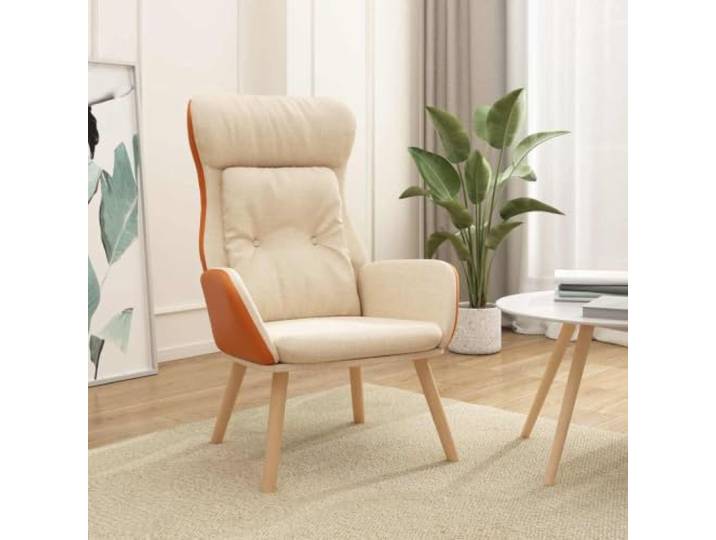 HEFZGDB Relaxsessel Creme Stoff und PVC Bezug mit Metallrahmen und Kautschukholzbeinen für optimalen Sitzkomfort und Stabilität im Wohnzimmer