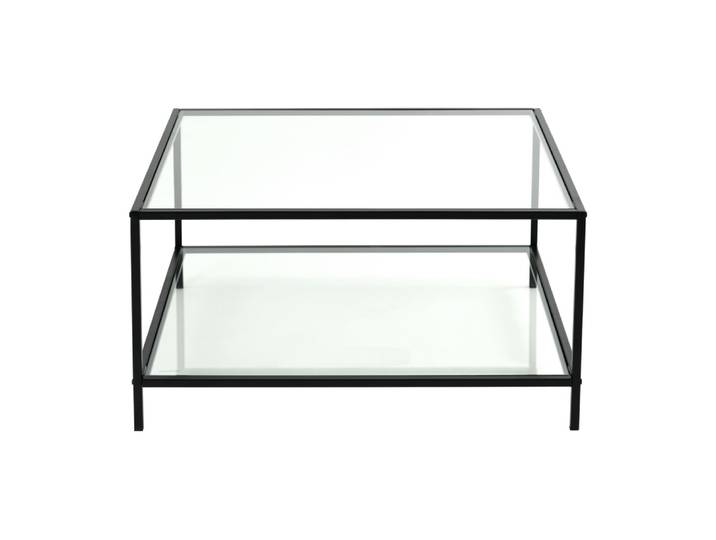Table Basse Industrielle Verre Trempé Cadre Acier 80*80*42cm