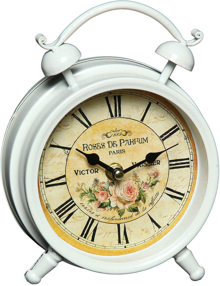 Tischuhr AMBIENTE HAUS "Tischuhr aus Metall - Rosen 16cm", weiss (weiß), Tischuhren, Tischuhr weiß Einheitsgröße