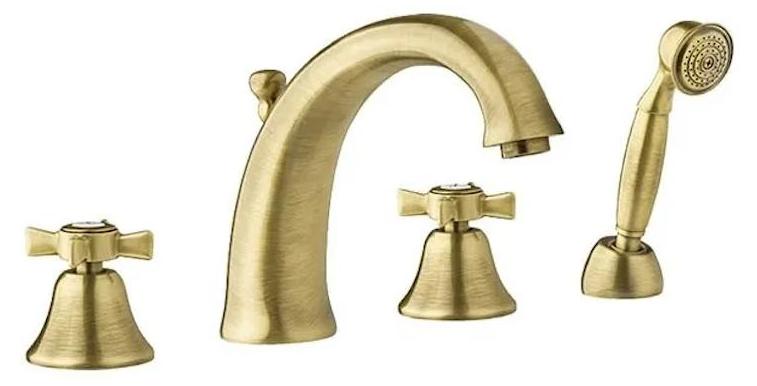 4-Loch-Wannenarmatur Antik-Bronze mit Duschset