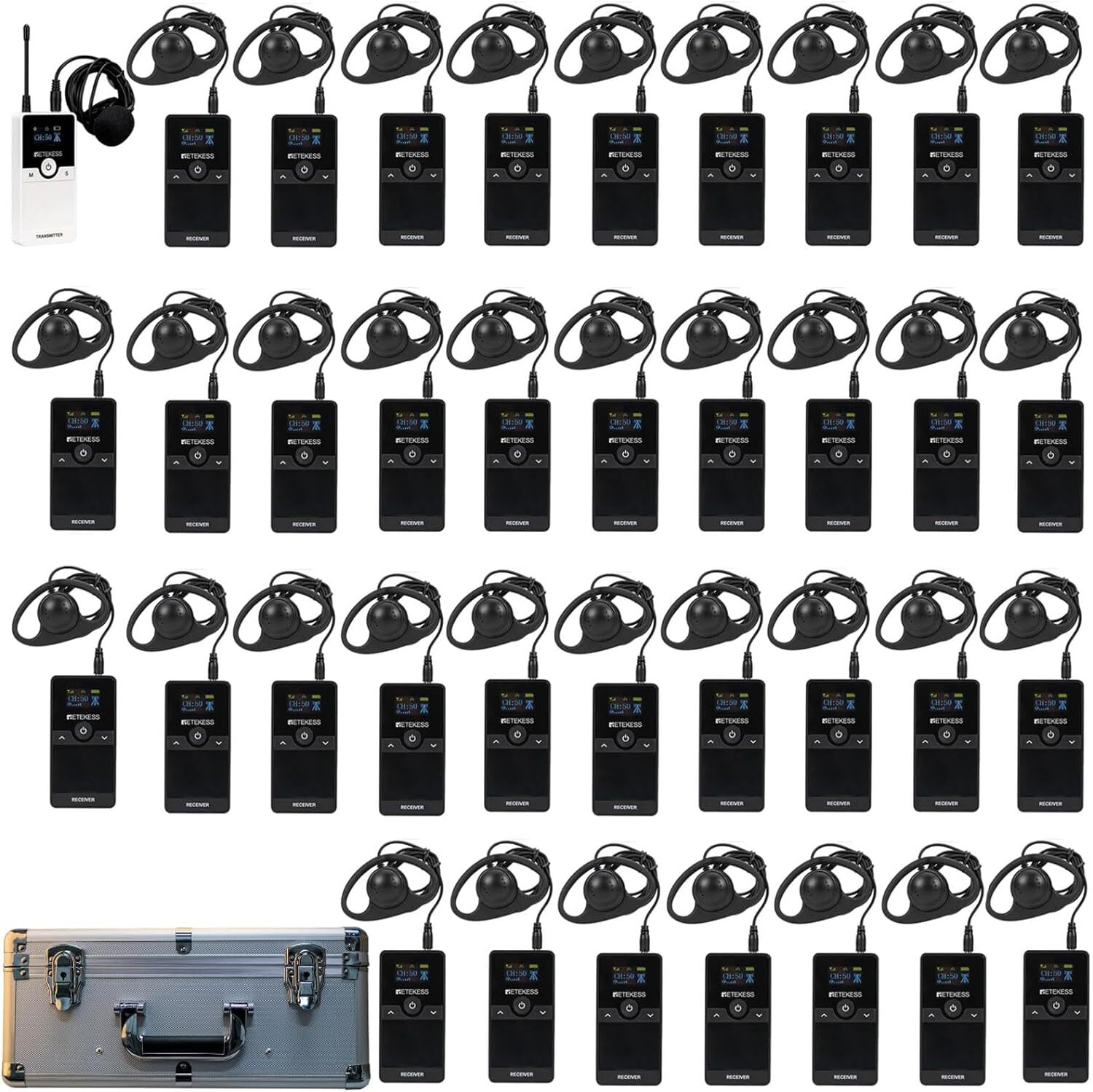 Retekess TT116 Tour Guide System, 200 m Audio Whisper Sound Guide System, Kirchenübersetzungssystem mit 30 Loch Ladebox, für Tourismus, Werksführungen