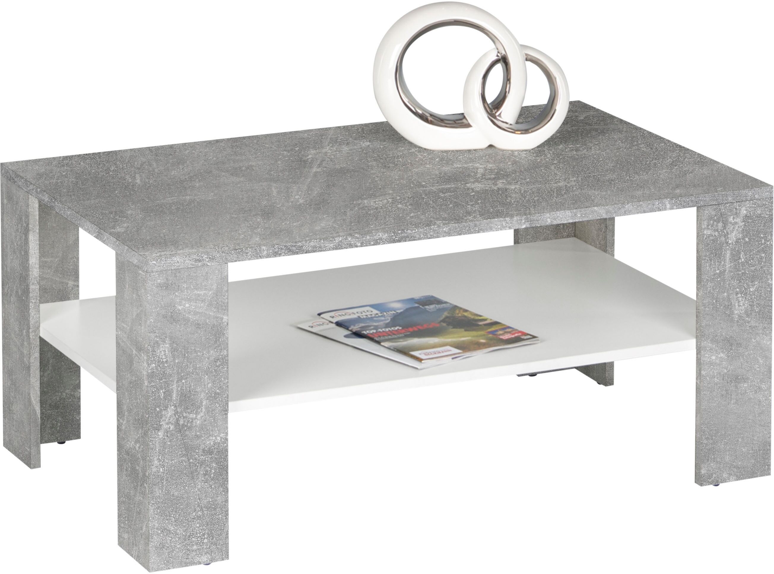 Couchtisch STOLKOM "Joker", grau (beton, weiß, beton, beton), H:44cm, Tische, Couchtisch, Klassischer Wohnzimmertisch-Beistelltisch beton, weiß, beton, beton B/H/T: 100cm x 44cm x 60cm