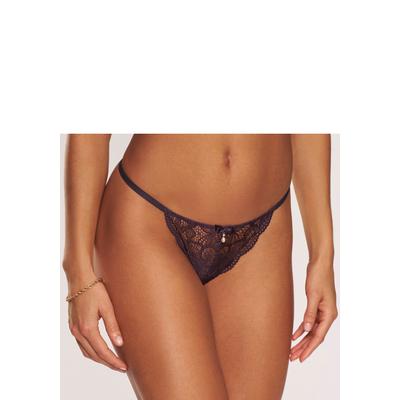 String LASCANA "Nikoletta", Damen, Gr. 40/42, lila (pflaume), Spitze, Obermaterial: 90% Polyamid, 10% Elasthan, Unterhosen String, aus floraler Spitze mit Accessoire in Perlenoptik